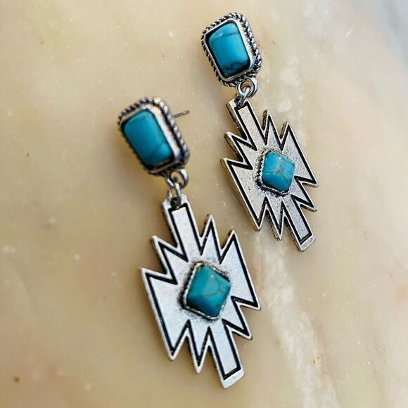 Faux Turquoise Aztec Stud Earrings - Picture 1 of 4